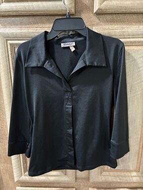 Eileen Fisher Black Button-Front Collared Shirt